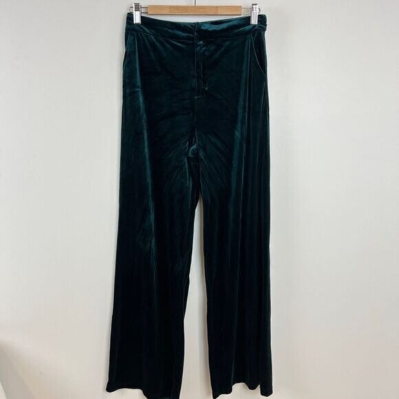 Forever 21 Women's Size Medium Green Velvet Velour Flowy Wide Leg Pants F21 - Picture 10 of 15